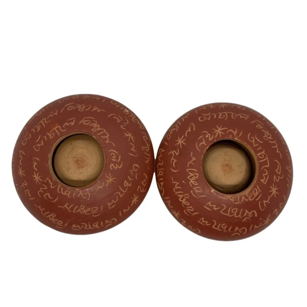 Inscribed Terracotta Tea Light Holders from Bangladesh Dhaka Asia Handicrafts